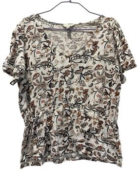 New w/o Tag Lucky Brand Vneck Cream & Brown Floral Cotton Top Size L Cottagecore
